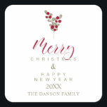 Pegatina Cuadrada Modern Holly Minimalist Christmas Happy New Year<br><div class="desc">Modern Holly Minimalist Christmas Happy New Year Square Sticker. IMPORTANT NOTICE: This design is part of a collection and has other coordinated elements that you can find in my store. Sometimes it can be difficult to aesthealign and texts or initials on the designs, if so tell me and I'll do...</div>