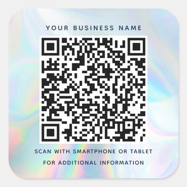 Pegatina Cuadrada Modern Holographic QR Code Business (Anverso)