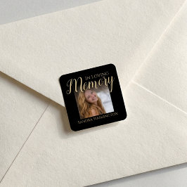 Pegatina Cuadrada Modern In Loving Memory | Photo Memorial Button
