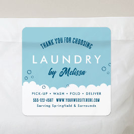 Pegatina Cuadrada Modern Laundry Service Blue & White Thank You