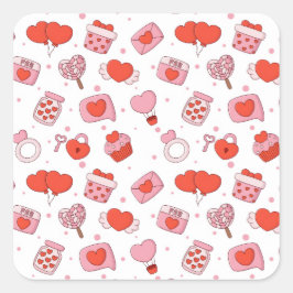 Pegatina Cuadrada Modern Love Design Happy Valentine’s Day Red Heart