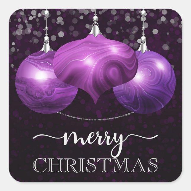 Pegatina Cuadrada Modern Marble Purple Christmas Ornament (Anverso)