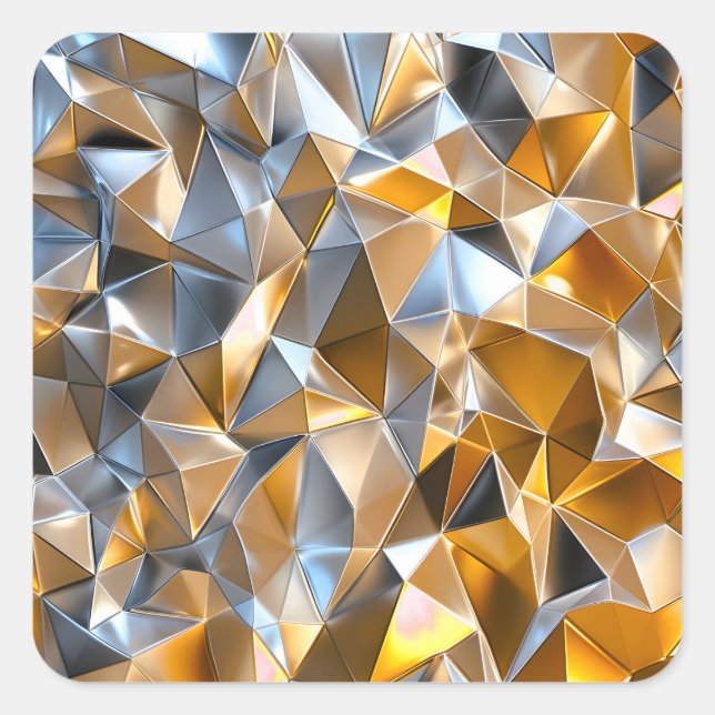 Pegatina Cuadrada Modern Metallic Abstract Gold Silver Geometric (Anverso)