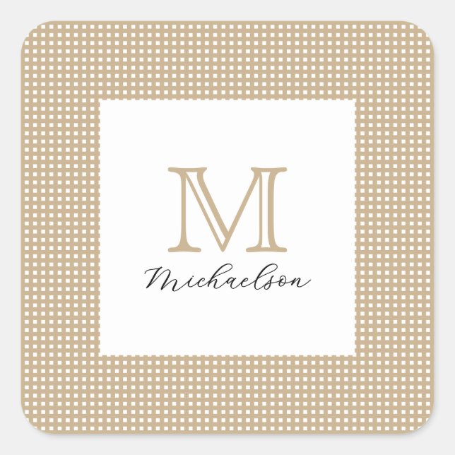 Pegatina Cuadrada Modern Minimal Gold Elegant Monogram (Anverso)