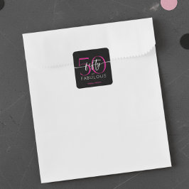 Pegatina Cuadrada Modern Minimal Pink Fifty Fabulous Script Birthday
