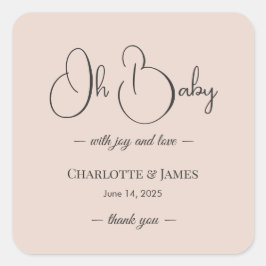 Pegatina Cuadrada Modern Minimalist Baby Shower | Powder Blush