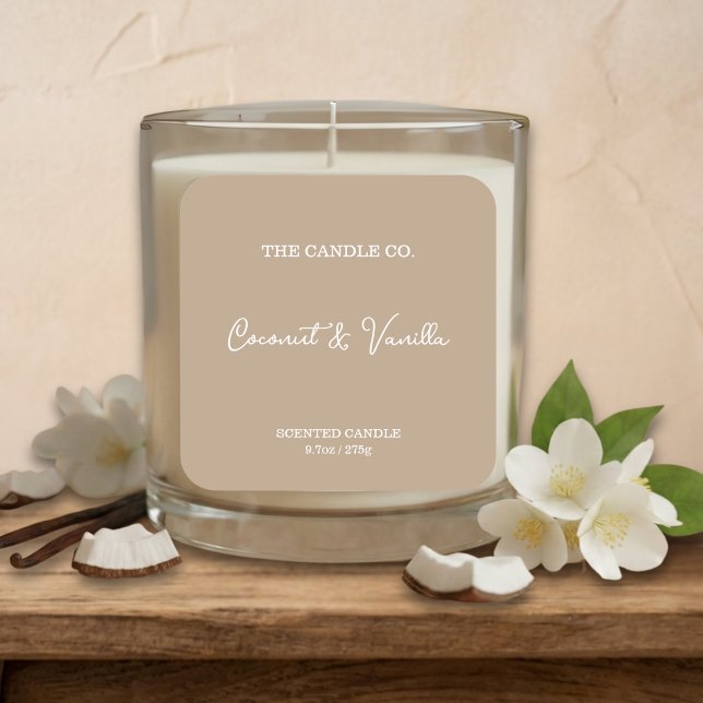 Pegatina Cuadrada Modern Minimalist Beige Script Candle Label  (Subido por el creador)