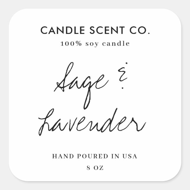 Pegatina Cuadrada Modern Minimalist Editable Candle Label Template (Anverso)