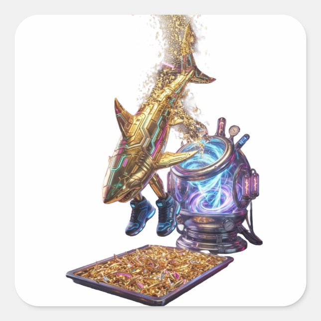 Pegatina Cuadrada Modern Minimalist Luxury Cyber Shark - Neon Aesthe (Anverso)