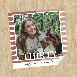 Pegatina Cuadrada Modern Minimalist Striped 30th Birthday Photo