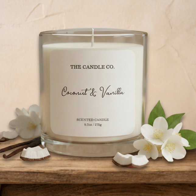 Pegatina Cuadrada Modern Minimalist White Script Candle Label  (Subido por el creador)