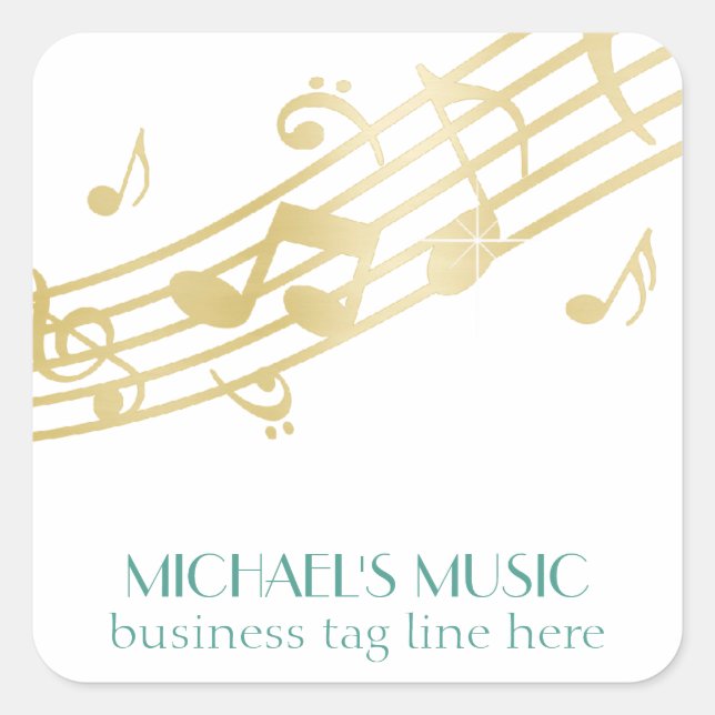 Pegatina Cuadrada Modern Musical Business Branding Gold Music Notes (Anverso)