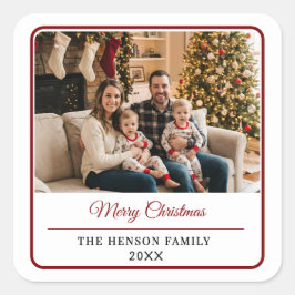 Pegatina Cuadrada Modern Personalized Family Photo Merry Christmas 