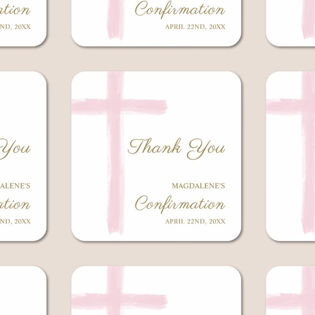 Pegatina Cuadrada Modern Pink Cross Thank You Confirmation (Subido por el creador)