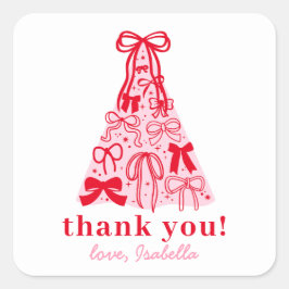 Pegatina Cuadrada Modern Pink Red Bow Thank You