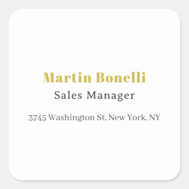 Pegatina Cuadrada Modern Professional Gold Black & White Serif Font (Anverso)
