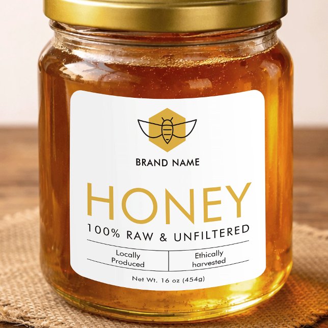 Pegatina Cuadrada Modern Raw Honey Bee Icon Jar Product Label (Subido por el creador)