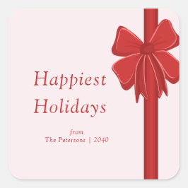 Pegatina Cuadrada Modern Red Ribbon Bow Wrapped Christmas