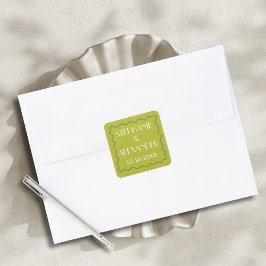 Pegatina Cuadrada Modern Retro Vibrant Bold Citrus Green Wedding