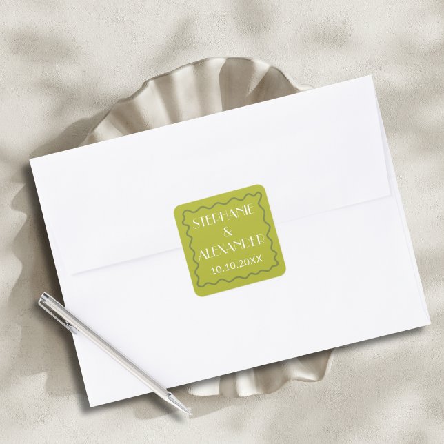 Pegatina Cuadrada Modern Retro Vibrant Bold Citrus Green Wedding (Subido por el creador)