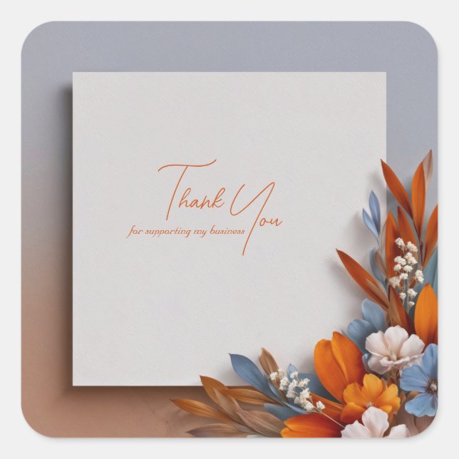 Pegatina Cuadrada Modern Rust Orange and Blue Floral Corner (Anverso)