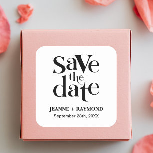 Pegatina Cuadrada Modern Save The Date Boda Invitación