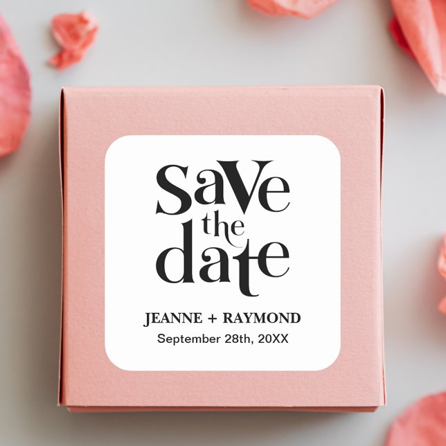 Pegatina Cuadrada Modern Save The Date Boda Invitación (Subido por el creador)