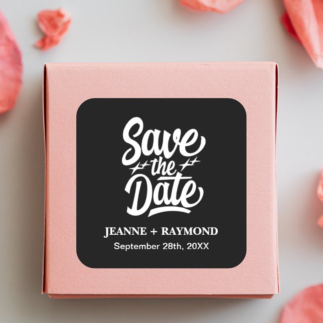 Pegatina Cuadrada Modern Save The Date Custom Wedding Invitación (Subido por el creador)