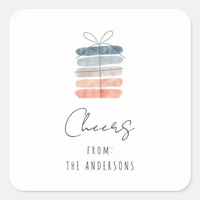 Pegatina Cuadrada Modern Simple Chic Cheers! Gift for You (Anverso)