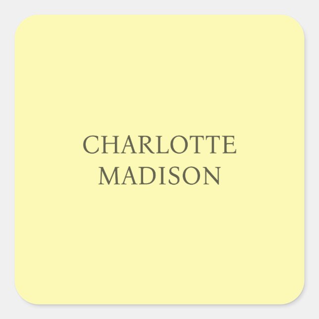 Pegatina Cuadrada Modern Simple Cream Trendy Minimalist Plain Name (Anverso)