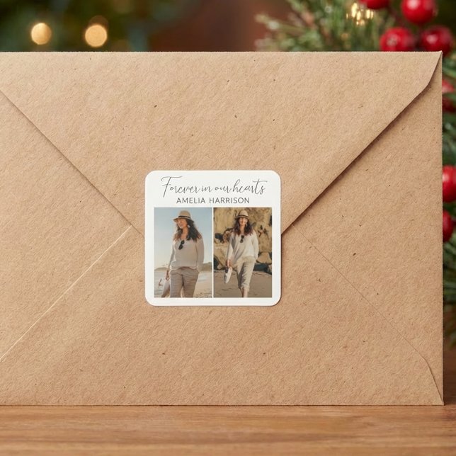 Pegatina Cuadrada Modern & Simple Photo Collage Funeral  (Subido por el creador)