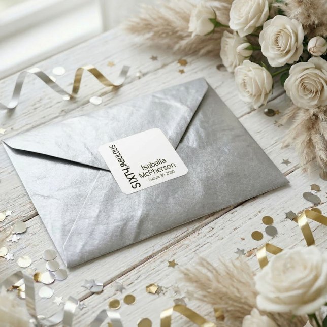 Pegatina Cuadrada Modern Sixty and Fabulous Bold Birthday Party (Subido por el creador)