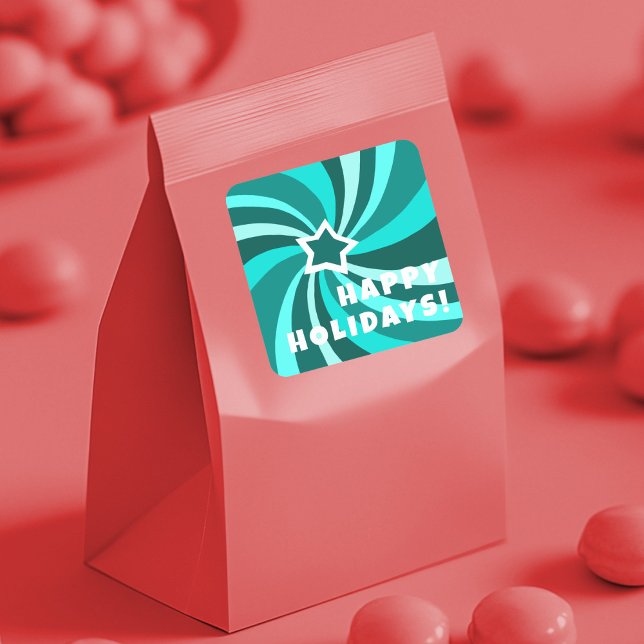 Pegatina Cuadrada Modern Swirl HAPPY HOLIDAYS CUSTOM Green (Modern Swirl HAPPY HOLIDAYS CUSTOM Green Teal Christmas Square Sticker
)