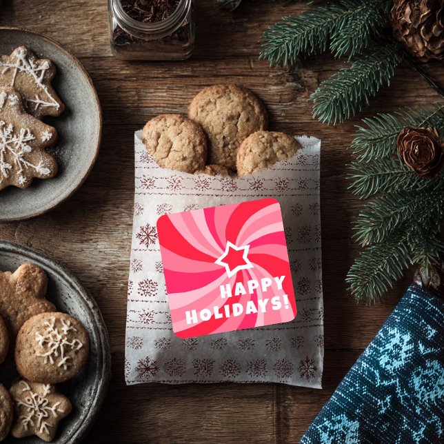 Pegatina Cuadrada Modern Swirl HAPPY HOLIDAYS CUSTOM Red Pink (Modern Swirl HAPPY HOLIDAYS CUSTOM Red Pink Square Sticker
)