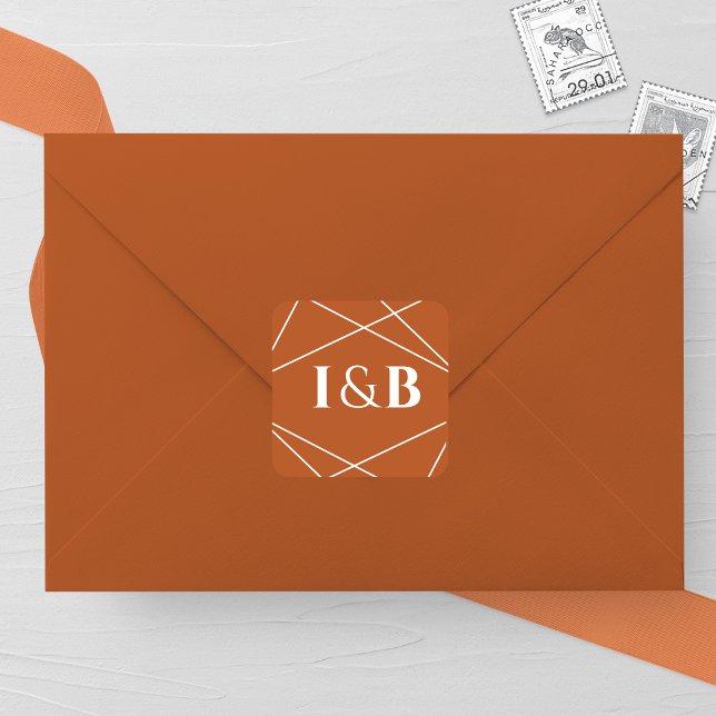 Pegatina Cuadrada Modern Terracotta and White Geometric Wedding (Subido por el creador)