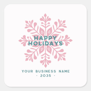 Pegatina Cuadrada Modern Vintage Felices Fiestas Empresa Copo de Nie