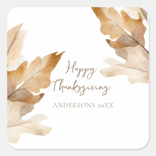 Pegatina Cuadrada Modern Watercolor Leaf Thanksgiving (Anverso)
