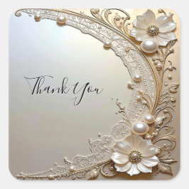 Pegatina Cuadrada Modern White Flowers Pearls Sticker