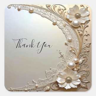 Pegatina Cuadrada Modern White Flowers Pearls Sticker