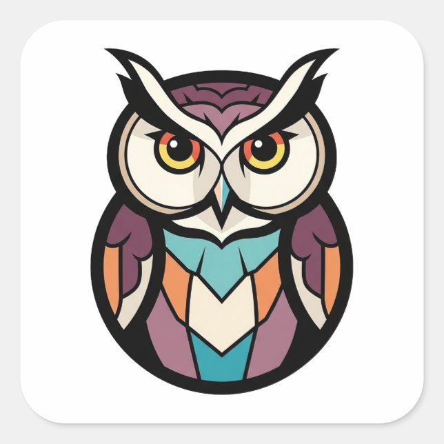 Pegatina Cuadrada Modern Wisdom Owl Illustration (Anverso)