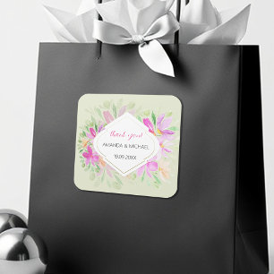 Pegatina Cuadrada Moderna acuarela Boho Lilac Floral Elegante