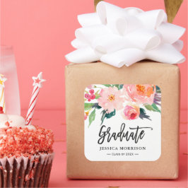 Pegatina Cuadrada Moderna acuarela Floral Graduate Favor