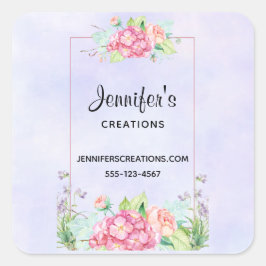 Pegatina Cuadrada Moderna acuarela rosa Floral Frame Business