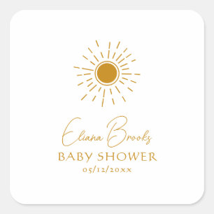 Pegatina Cuadrada Moderna Baby Shower Boho Sunshine Gracias
