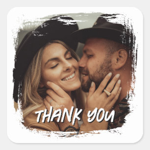 Pegatina Cuadrada Moderna Boda de la frontera de Grunge. Gracias