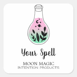 Pegatina Cuadrada Moderna Brujería Blanca Y Neon Spell Jar