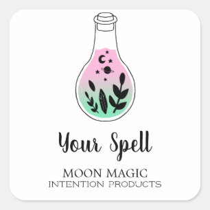 Pegatina Cuadrada Moderna Brujería Blanca Y Neon Spell Jar