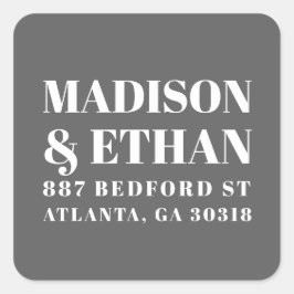 Pegatina Cuadrada Moderna dirección de retorno de Boda Gris negrita 