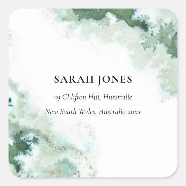 Pegatina Cuadrada Moderna dirección del Agante de Plata de Agua Verd (Anverso)