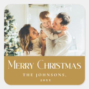Pegatina Cuadrada Moderna elegancia Feliz Navidad Personalizado Gold